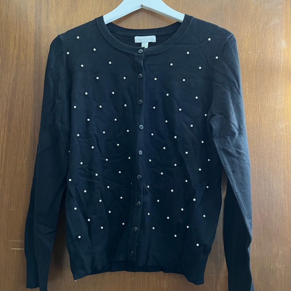 Charter Club Black Pearl Button Down Cardigan